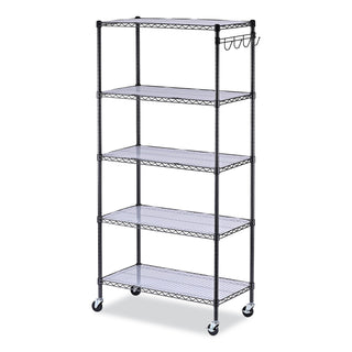 Alera® 5-Shelf Wire Shelving Kit with Casters and Shelf Liners, 36w x 18d x 72h, Black Anthracite (ALESW653618BA)