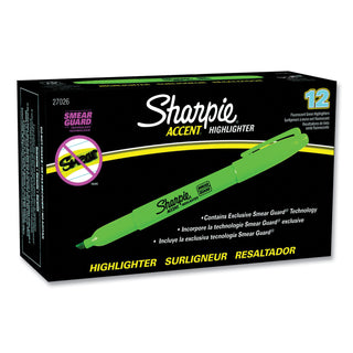 Sharpie® Pocket Style Highlighters, Chisel Tip, Fluorescent Green, Dozen (SAN27026)