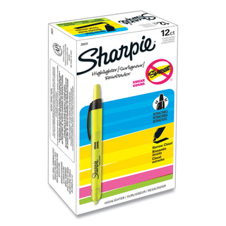 Sharpie® Retractable Highlighters, Chisel Tip, Fluorescent Yellow, Dozen (SAN28025)