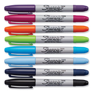 Sharpie® Twin-Tip Permanent Marker, Fine/Extra-Fine Bullet Tip, Assorted Colors, 8/Set (SAN33861PP)