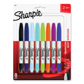 Sharpie® Twin-Tip Permanent Marker, Fine/Extra-Fine Bullet Tip, Assorted Colors, 8/Set (SAN33861PP)