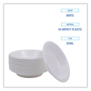 Boardwalk® Hi-Impact Plastic Dinnerware, Bowl, 10 to 12 oz, White, 1,000/Carton (BWKBOWLHIPS12WH)