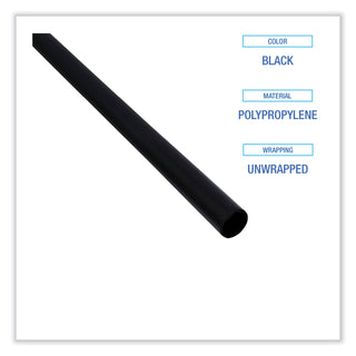 Boardwalk® Single-Tube Stir-Straws, 5.25", Polypropylene, Black, 1,000/Pack, 10 Packs/Carton (BWKSTRU525B10)