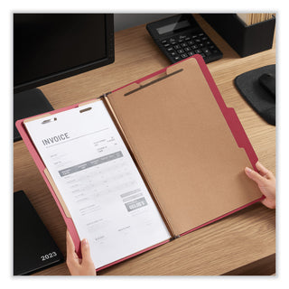 Universal® Bright Colored Pressboard Classification Folders, 2" Expansion, 2 Dividers, 6 Fasteners, Legal Size, Ruby Red, 10/Box (UNV10313)