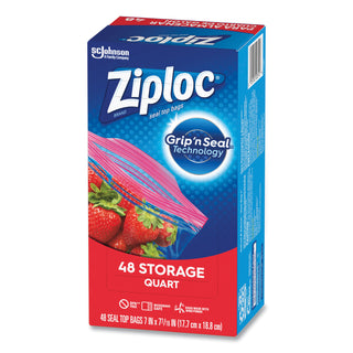 Ziploc® Double Zipper Storage Bags, 1 qt, 1.75 mil, 9.63" x 8.5", Clear, 9/Carton (SJN314469)