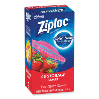 Ziploc® Double Zipper Storage Bags, 1 qt, 1.75 mil, 9.63" x 8.5", Clear, 9/Carton (SJN314469)