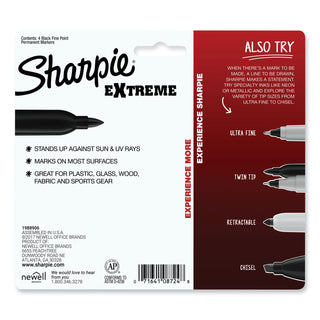 Sharpie® Extreme Marker, Fine Bullet Tip, Black, 4/Pack (SAN1927436)