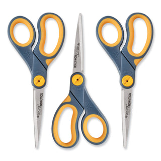 Westcott® Non-Stick Titanium Bonded Scissors, 8" Long, 3.25" Cut Length, Gray/Yellow Straight Handles, 3/Pack (ACM15454)