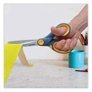 Westcott® Non-Stick Titanium Bonded Scissors, 8" Long, 3.25" Cut Length, Gray/Yellow Straight Handles, 3/Pack (ACM15454)