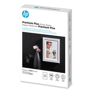 HP Premium Plus Photo Paper, 80 lbs., Glossy, 4 x 6, 100 Sheets/Pack (HEWCR668A)