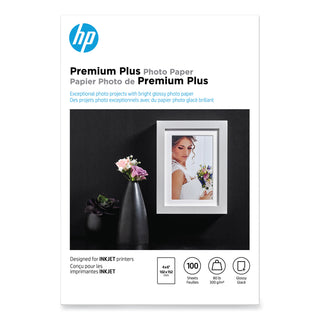 HP Premium Plus Photo Paper, 80 lbs., Glossy, 4 x 6, 100 Sheets/Pack (HEWCR668A)