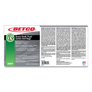 Betco® Green Earth Bioactive Solutions PUSH Drain Cleaner, Lemon and Sage Scent, 32 oz Bottle, 12/Carton (BET26071200)