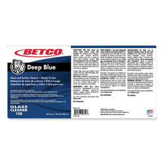 Betco® Deep Blue Ready to Use Ammoniated Glass & Surface Cleaner, Spray, 128 fl oz (4 quart), Pleasant ScentBottle, 12/Carton, Deep Blue (BET1081200)