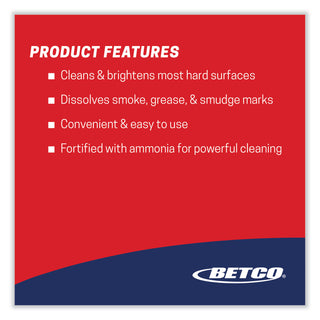 Betco® Deep Blue Ready to Use Ammoniated Glass & Surface Cleaner, Spray, 128 fl oz (4 quart), Pleasant ScentBottle, 12/Carton, Deep Blue (BET1081200)