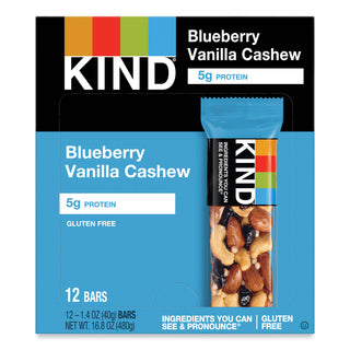 KIND Fruit and Nut Bars, Blueberry Vanilla and Cashew, 1.4 oz Bar, 12/Box (KND18039)