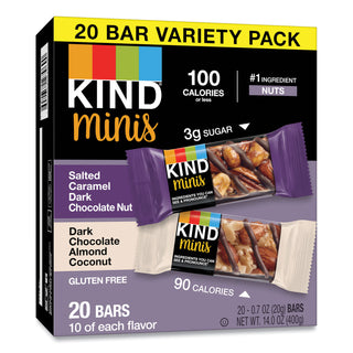 KIND Minis, Salted Caramel and Dark Chocolate Nut/Dark Chocolate Almond and Coconut, 0.7 oz, 20/Pack (KND27970)