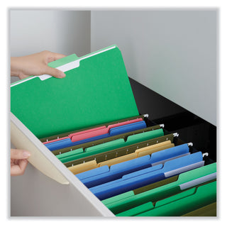 Universal® Deluxe Colored Top Tab File Folders, 1/3-Cut Tabs: Assorted, Letter Size, Green/Light Green, 100/Box (UNV10502)