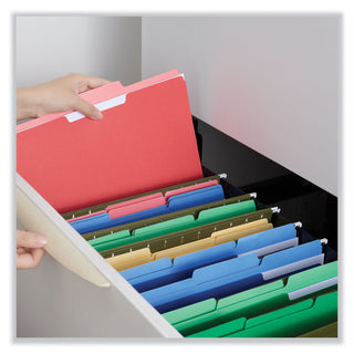 Universal® Deluxe Colored Top Tab File Folders, 1/3-Cut Tabs: Assorted, Letter Size, Red/Light Red, 100/Box (UNV10503)