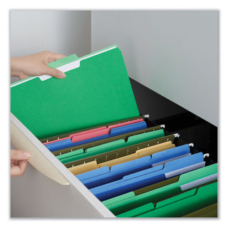 Universal® Deluxe Colored Top Tab File Folders, 1/3-Cut Tabs: Assorted, Legal Size, Bright Green/Light Green, 100/Box (UNV10522)