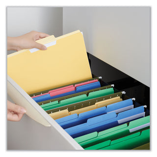 Universal® Deluxe Colored Top Tab File Folders, 1/3-Cut Tabs: Assorted, Legal Size, Yellow/Light Yellow, 100/Box (UNV10524)