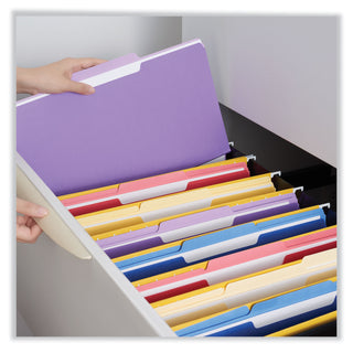 Universal® Deluxe Colored Top Tab File Folders, 1/3-Cut Tabs: Assorted, Legal Size, Violet/Light Violet, 100/Box (UNV10525)