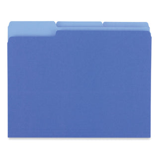 Universal® Interior File Folders, 1/3-Cut Tabs: Assorted, Letter Size, 11-pt Stock, Blue, 100/Box (UNV12301)