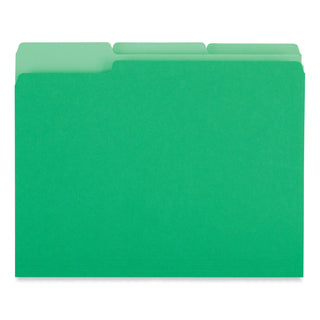 Universal® Interior File Folders, 1/3-Cut Tabs: Assorted, Letter Size, 11-pt Stock, Green, 100/Box (UNV12302)