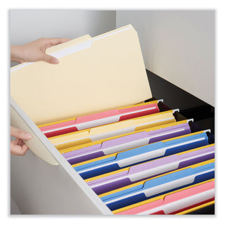 Universal® Double-Ply Top Tab Manila File Folders, 1/3-Cut Tabs: Assorted, Legal Size, 0.75" Expansion, Manila, 100/Box (UNV16123)