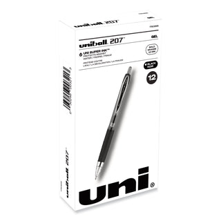 uniball® Signo 207 Retractable Gel Pen, 1mm, Black Ink, Translucent Black Barrel, Dozen (UBC1790895)