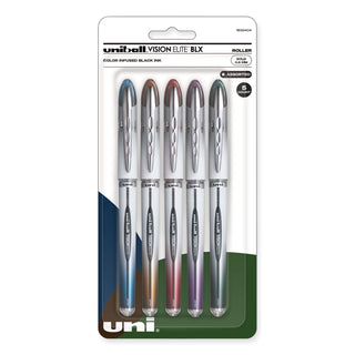 uniball® VISION ELITE BLX Series Stick Roller Ball Pen, 0.8mm, Assorted Ink/Barrel, 5/Pack (UBC1832404)