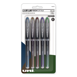 uniball® VISION ELITE BLX Stick Roller Ball Pen, Micro 0.5mm, Assorted Ink/Barrel, 5/Pack (UBC1832410)