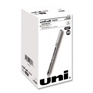 uniball® VISION Stick Roller Ball Pen, Fine 0.7mm, Black Ink, Silver Barrel, 36/Pack (UBC1921066)