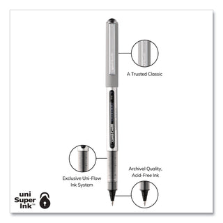 uniball® VISION Stick Roller Ball Pen, Fine 0.7mm, Black Ink, Silver Barrel, 36/Pack (UBC1921066)