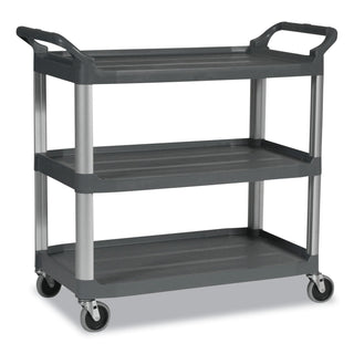 Rubbermaid® Commercial Xtra Utility Cart with Open Sides, Plastic, 3 Shelves, 300 lb Capacity, 20" x 40.63" x 37.8", Gray (RCP4091GRA) (RUB409100)