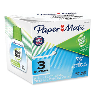 Papermate® Fast Dry Correction Fluid, 22 ml Bottle, White, 3/Pack (PAP5643115)