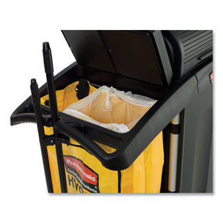 Rubbermaid® Commercial High-Security Healthcare Cleaning Cart, Metal, 4 Shelves, 1 Bin, 22" x 48.25" x 53.5", Black (RUB9T7500BK)