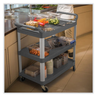 Rubbermaid® Commercial Xtra Utility Cart with Open Sides, Plastic, 3 Shelves, 300 lb Capacity, 20" x 40.63" x 37.8", Gray (RCP4091GRA) (RUB409100)