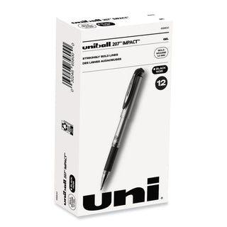 uniball® 207 Impact Stick Gel Pen, Bold 1mm, Black Ink, Silver/Black Barrel (UBC65800)