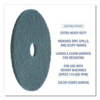 Boardwalk® Heavy-Duty Scrubbing Floor Pads, 18" Diameter, Green, 5/Carton (BWK4018GRE)
