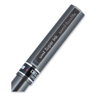 uniball® Deluxe Stick Roller Ball Pen, Micro 0.5mm, Black Ink, Metallic Gray Barrel, Dozen (UBC60025)