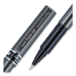 uniball® Deluxe Stick Roller Ball Pen, Micro 0.5mm, Black Ink, Metallic Gray Barrel, Dozen (UBC60025)