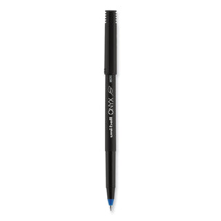 uniball® ONYX Stick Roller Ball Pen, Micro 0.5mm, Blue Ink, Black Matte Barrel, Dozen (UBC60041)