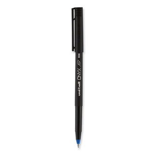 uniball® ONYX Stick Roller Ball Pen, Micro 0.5mm, Blue Ink, Black Matte Barrel, Dozen (UBC60041)