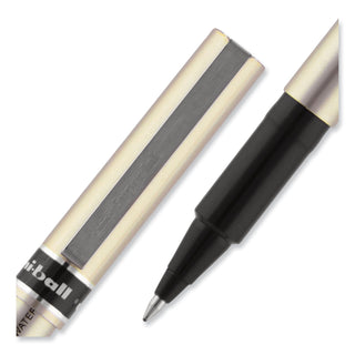 uniball® Deluxe Stick Roller Ball Pen, Fine 0.7mm, Black Ink, Champagne Barrel, Dozen (UBC60052)