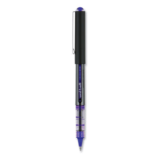 uniball® VISION Stick Roller Ball Pen, Micro 0.5mm, Blue Ink, Blue/Gray Barrel, Dozen (UBC60108)
