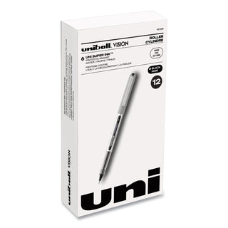 uniball® VISION Stick Roller Ball Pen, Fine 0.7mm, Black Ink, Black/Gray Barrel, Dozen (UBC60126)