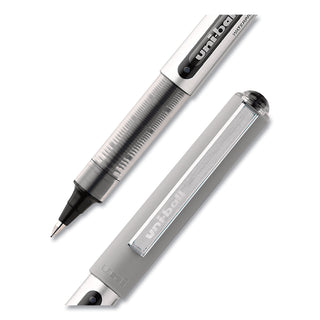 uniball® VISION Stick Roller Ball Pen, Fine 0.7mm, Black Ink, Black/Gray Barrel, Dozen (UBC60126)