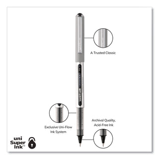 uniball® VISION Stick Roller Ball Pen, Fine 0.7mm, Black Ink, Black/Gray Barrel, Dozen (UBC60126)