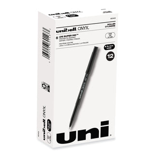 uniball® ONYX Stick Roller Ball Pen, Fine 0.7mm, Black Ink, Black Matte Barrel, Dozen (UBC60143)