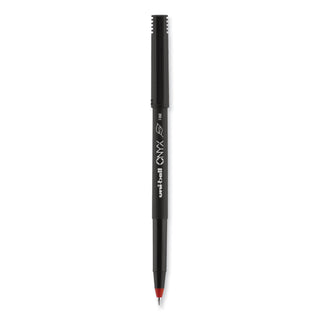 uniball® ONYX Stick Roller Ball Pen, Fine 0.7mm, Red Ink, Black Matte Barrel, Dozen (UBC60144)